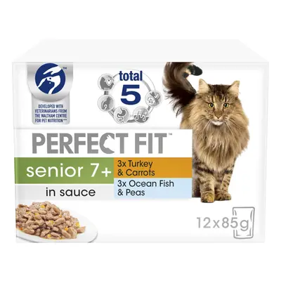 48 x Perfect Fit Senior 7+ Cat Pouches Wet Food Mixed Flavours In Sauce 85g