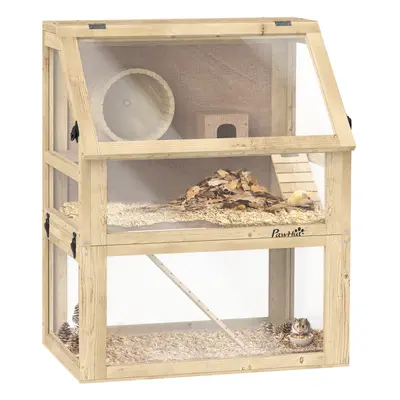 PawHut Wooden Hamster Cage w/ Detachable Bottom, Hut, Seesaw, x x 75cm