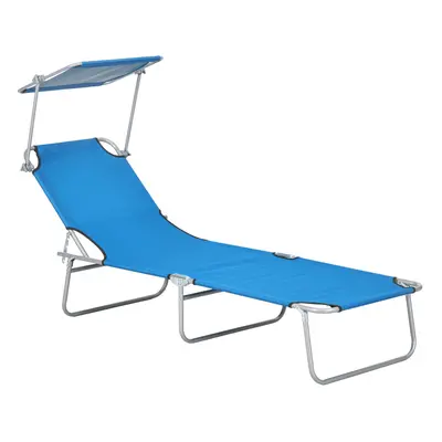 Outsunny Folding Sun Lounger w/ Sunshade Adjustable Backrest Bright Blue