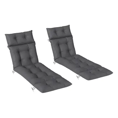 Outsunny Garden Lounge Chair Cushions Set of 2, 220gsm Fabric, Dark Grey