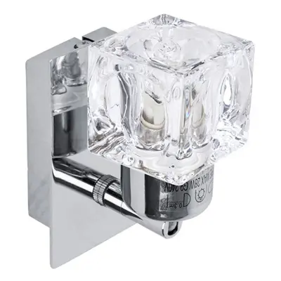 Pair of Modern Silver Chrome Plate & Clear Glass Ice Cube Shade Wall Spotlight Lamps