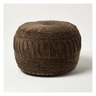 (Brown) Sofia Pleated Velvet Pouffe