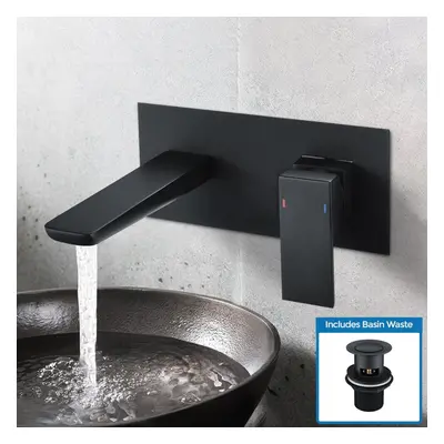 Keninton Wall Mounted Basin Mixer Black Matt Tap And Waste