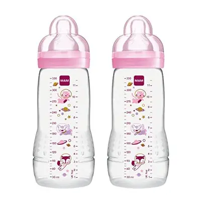 MAM Easy Active Baby Bottle with Fast Flow MAM Teats Size 3, Twin Pack of Baby Bottles, Baby Fee