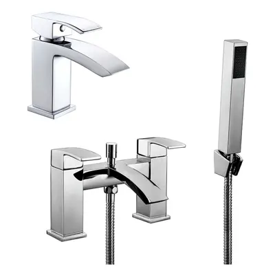 Lucia Waterfall Basin Mixer Tap & Bath Shower Mixer Chrome