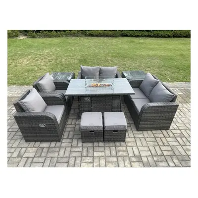 Fimous Seater Rattan Garden Furniture Set Outdoor Propane Gas Fire Pit Table and Sofa Chair set 