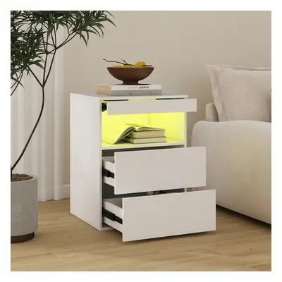 LED Bedside Table Drawer Storage Cabinet with Charging Station White