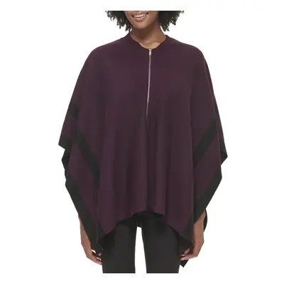 Calvin Klein Women's Warm Stripe Zip Detail Poncho AUBRGNE/BLK One