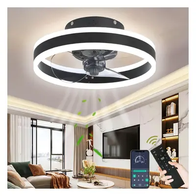 (40CM, Black) LED ceiling light with fan, color temperatures (3000-6500K) and levels of fan ligh