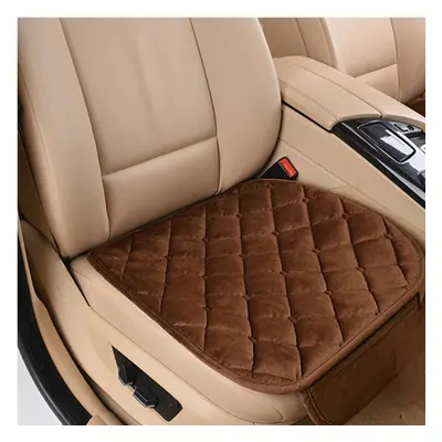 (Brown) Plush Car Front Seat Cushion Covers Breathable Chair Protector Seat Pad Mat for Four Sea