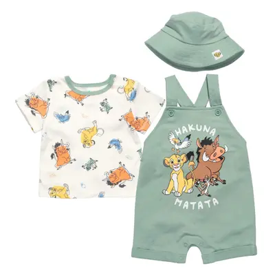 Disney Lion King Simba Timon Pumbaa Infant Baby Boys French Terry Short Overalls T-Shirt & Hat P