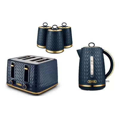 Tower Empire Kettle, Slice Toaster & Canisters Kitchen Set Blue)