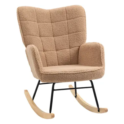 HOMCOM Wingback Rocking Chair for Nursing w/ Steel Frame Light Brown