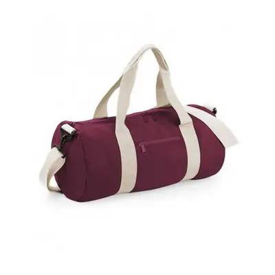 (One Size, Burgundy/Off White) Bagbase Plain Varsity Barrel / Duffle Bag (20 Litres) (Pack of 2)