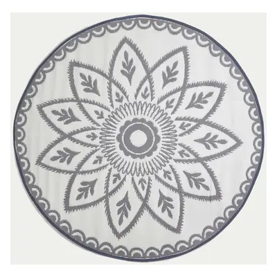 HOMESCAPES Henna Pattern White & Grey Outdoor Rug, 180cm Round