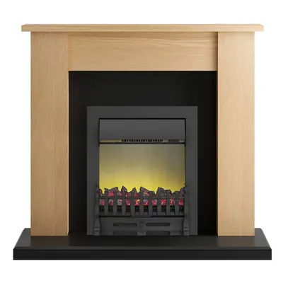 Adam New England Fireplace Suite Oak and Black + Blenheim Fire Black, 48"