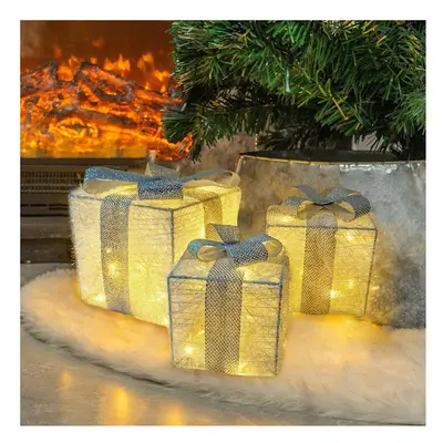 Set of Christmas Lighted Gift Boxes,LED Light Up Present Box Decorations for Outdoor Indoor Chri