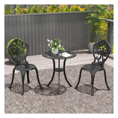 Outsunny PCs Cast Aluminium Bistro Set w/ Parasol Hole for Balcony, Black