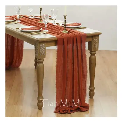 (62x1000cm, Terracotta) Table Runner Rustic Cotton Gauze Cloth Dining Burlap Retro Burr Texture 