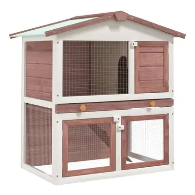 vidaXL Outdoor Rabbit Hutch Doors Brown Wood Pet House Habitat Cage Carrier