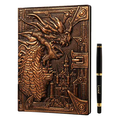 DND Notebook/Journal, Unique Page Book with 3D Bronze Dragon Embossed Faux Leather Cover with Pe