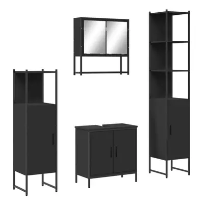 vidaXL Bathroom Furniture Set Piece Mirror Cabinet Black Engineered Wood