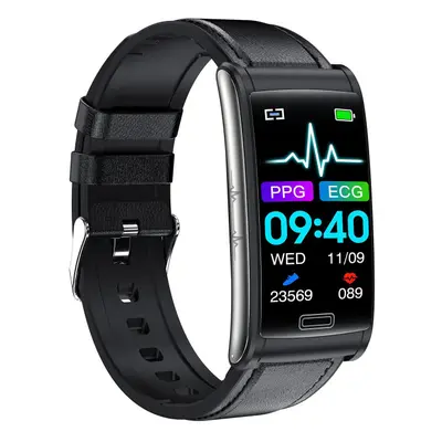 (Leather Black) New E600 Blood Glucose Heart Rate Blood Pressure Monitor Health Ecg ppg Smart Wa