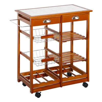 HOMCOM Rolling Kitchen Island Trolley Serving Cart Drawer Shelves Basket