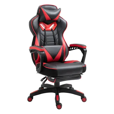 Vinsetto Gaming Chair Ergonomic Reclining Manual Footrest Wheels Stylish Red