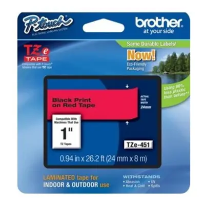 Brother TZE451 TZe Standard Adhesive Laminated Labeling Tape 1w Black on Red