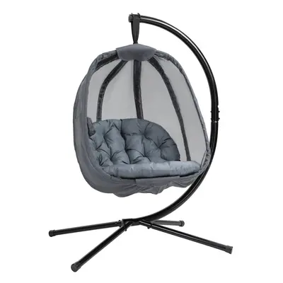 Outsunny Folding Hanging Egg Chair w/ Cushion and Stand for Indoor Outdoor Grey