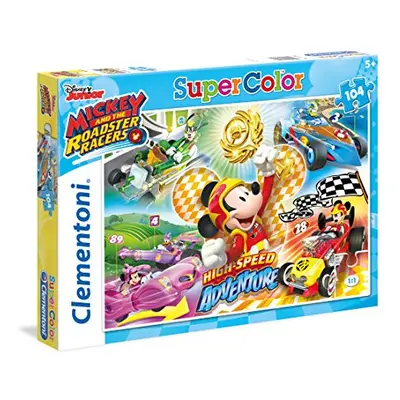 27085 Mickey and the Roadster Racers Clementoni-27085-Supercolor Puzzle Racers-104 Pieces, Multi