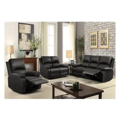 (Black, 3+2+1 Set) Reclining Luxury Leather Sofa Set In Choice of colours- Piece, Piece, Armchai