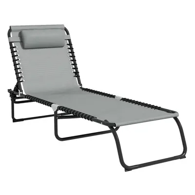 Outsunny Folding Beach Chair Chaise Lounge Adjustable Positions, Light Grey