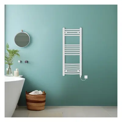 (White, 1000x400mm) Bathroom Curved Prefilled Electric Heated Towel Rail Ladder Warmer Radiator