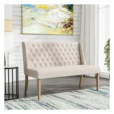 Beige Upholstered Tufted Dining Bench