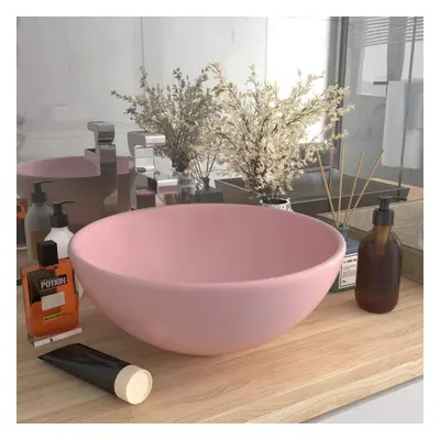 vidaXL Luxury Bathroom Basin Round Matt Pink 32.5x14 cm Ceramic