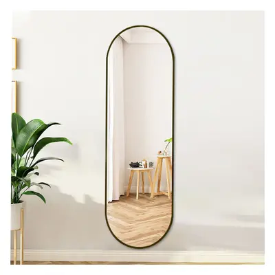 (Black) Modern Oval Metal Full Length Wall Mirror 40cm W x 150cm H