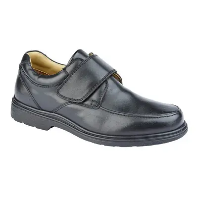 (12 (Adults')) Roamers Extra Wide Touch Fastening Casual Black Leather Shoe