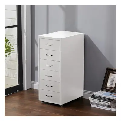 (White) Mobile Office Filing Cabinet Metal Drawer File Storage Unit on Castors