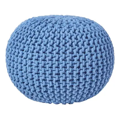 (Blue) Knitted Cotton Pouffe Footstool Round x cm