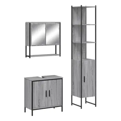 vidaXL Bathroom Furniture Set Piece Sink Cabinet Grey Sonoma Engineered Wood