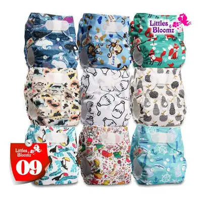 (09) [Littles&Bloomz]9pcs/set STANDARD Hook-Loop Reusable Washable Real Cloth Nappy Diaper,9 nap