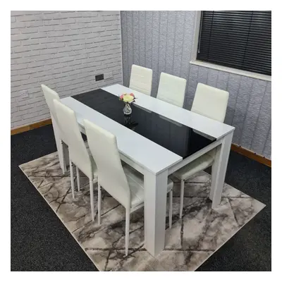 (Table with White Chairs ) White Black Wood Dining Table With Black Chairs