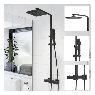 Bathroom Thermostatic Mixer Shower Set Square Black Twin Head Exposed Valve