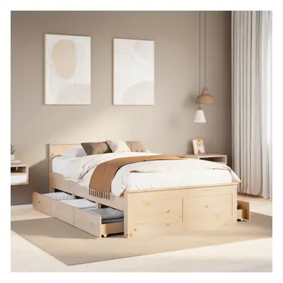 vidaXL Bed Frame without Mattress Bed&Headboard Small Double Solid Wood Pine