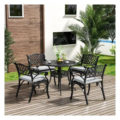 (Black) Set of Retro Garden Bistro Set Cast Aluminum with Cushions