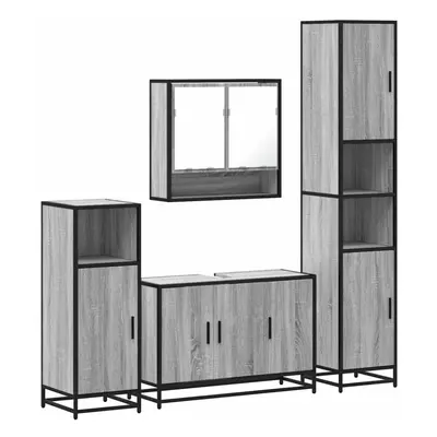 (grey sonoma) vidaXL 4ÃÂ Piece Bathroom Furniture SetÃÂ Smoked Oak Engineered Wood