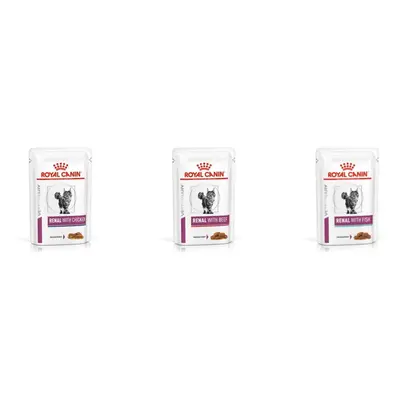 Royal Canin Renal Cat Food Wet Veterinary Box of Chicken Beef Fish Feline Kidney Total of x 85g