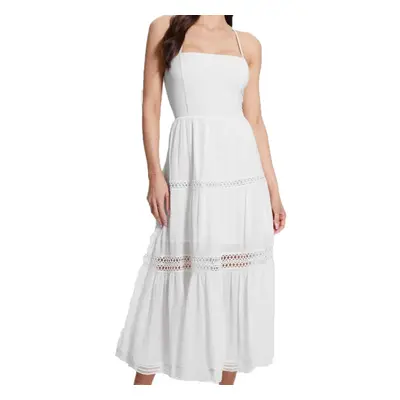 GUESS Women's Sleeveless Lace Up Long Safa Dress Pure White